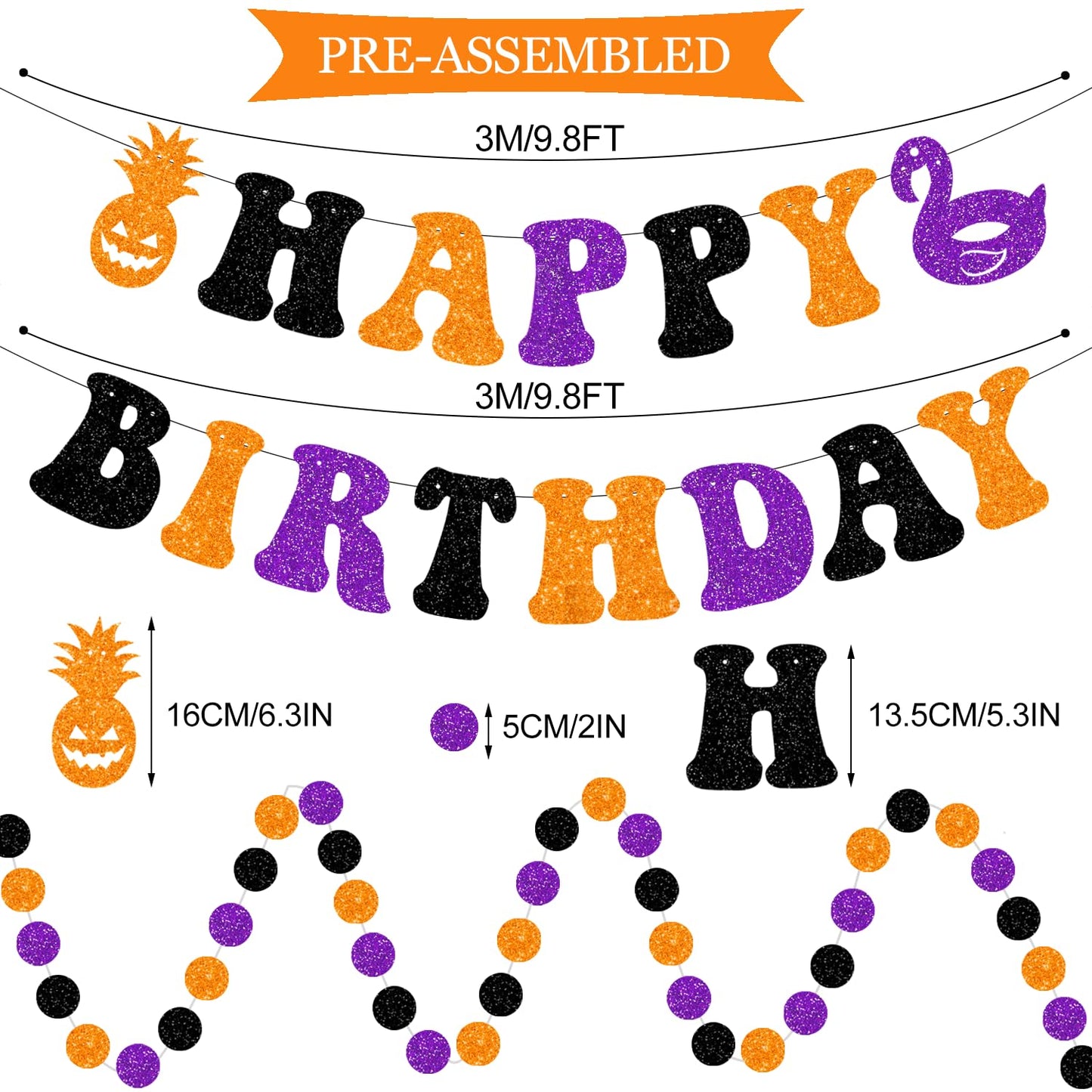 Summerween Decorations Happy Summerween Birthday Banner Hanging Swirls Honeycomb Balls Paper Fans Circle Confetti Dots Hanging Garland for Summer Halloween Birthday Party Decorations