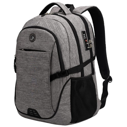 SHRRADOO Anti Theft Laptop Backpack Travel Backpacks with Combination Lock for Women Men College Backpack Computer Bag Fits 17 Inch Laptop,Grey