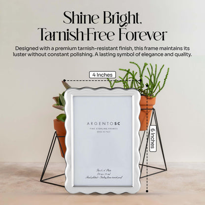 Argento SC Scalloped Sterling Silver Picture Frames - Handmade in Italy, Tarnish-free, Silver Picture Frame with Dual Easel for Portrait & Landscape Display, Exceptional Gift for Any Occasion (4 X 6)
