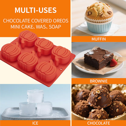 Pumpkin Ice Mold 3 Pack Pumpkin-shaped Ice Cube Tray Silicone Chocolate Candy Molds for Halloween Fall, Cake Mould for Muffin, Soap Making