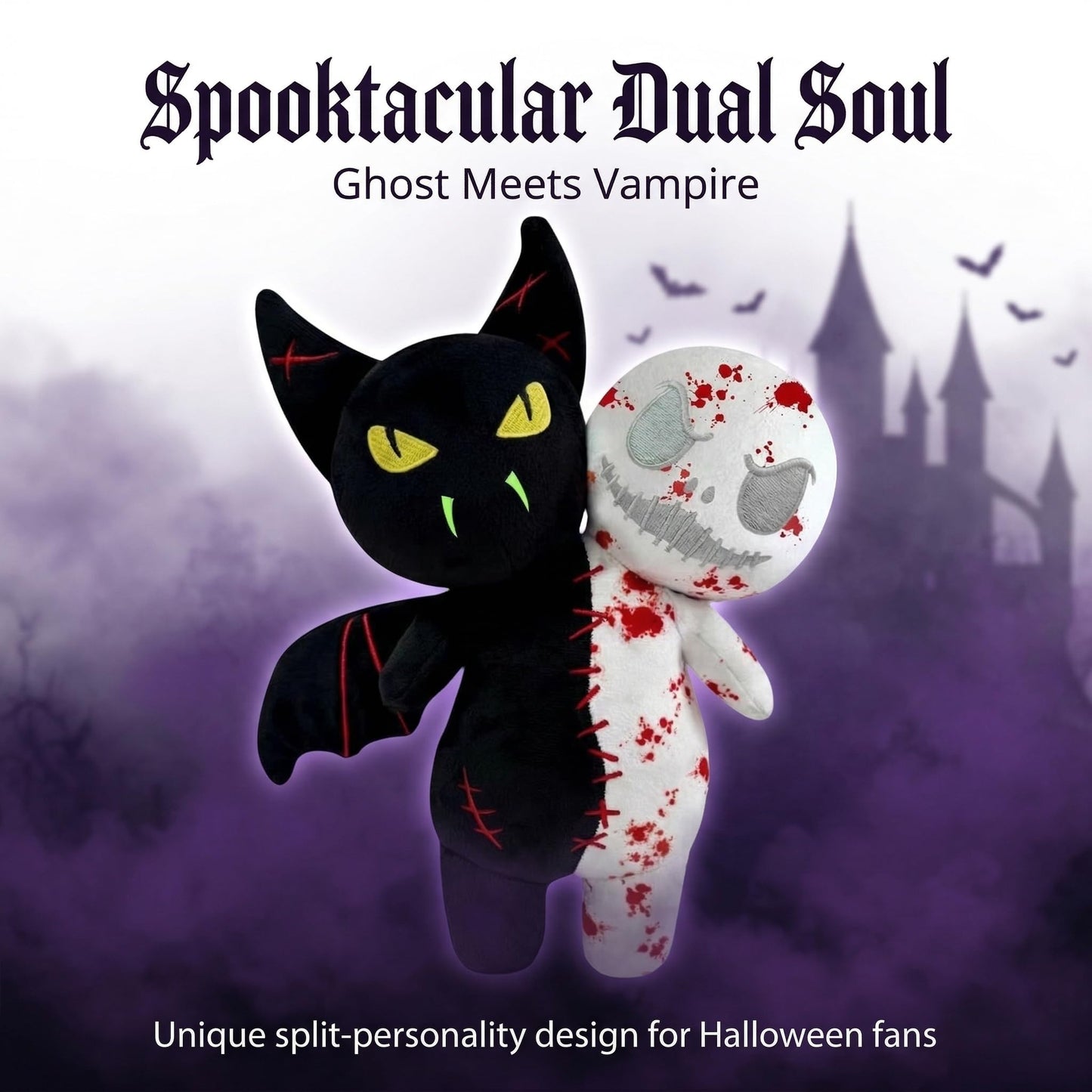 Tabiaprd Reversible Halloween Plush Toy – Flip Vampire & Ghost Glow-in-the-Dark Horror Stuffed Animal 9.8" Collectible Scary Plushies Pillow Ultra-Soft Cuddle Buddy for Halloween Decor, Gifts & Movie