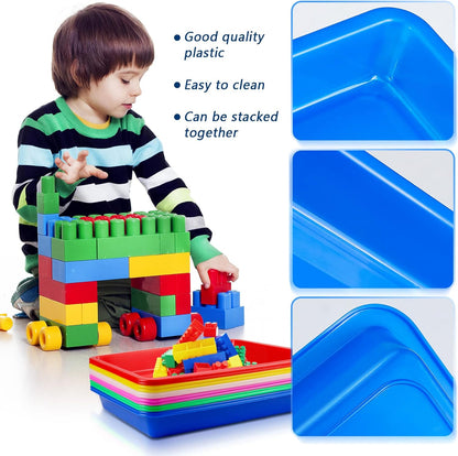 Bercoor 16 PCS Plastic Art Trays for Classroom, Colorful Activity Crafts Tray Serving Tray Organizer Tray for Kids School DIY Projects, Painting, Jewelry, Beads, Home Organizing Supply