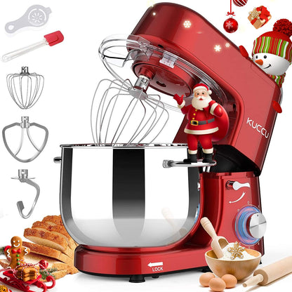9.5 QT Double Handle KUCCU Stand Mixer, 6 Speed with Pulse Electric Kitchen Mixer, 660W Tilt-Head Food Mixer with Dishwasher-Safe Dough Hook, Flat Beater, Whisk, Splash Guard for home baking (Silver)