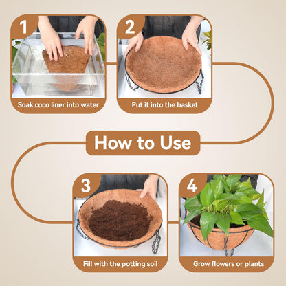 Halatool 3PCS 14 Inch Coco Liners for Hanging Baskets Round Hanging Basket Liners 100% Natural Coconut Husk Liner for Planters for Flowers Vegetables Indoor Outdoor Plants