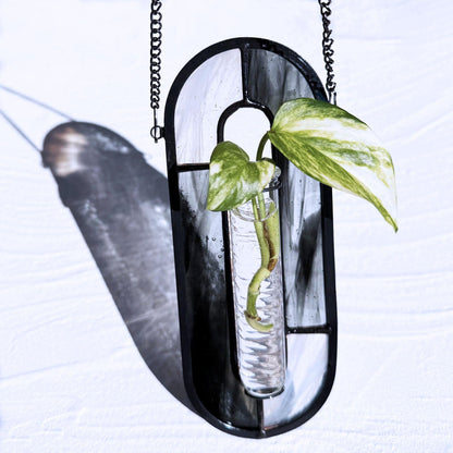 LITMIND Stained Glass Propagation Station - Handcrafted Translucent Suncatcher Planter with 2 Tubes, Hanging Hydroponic Décor for Windows & Garden