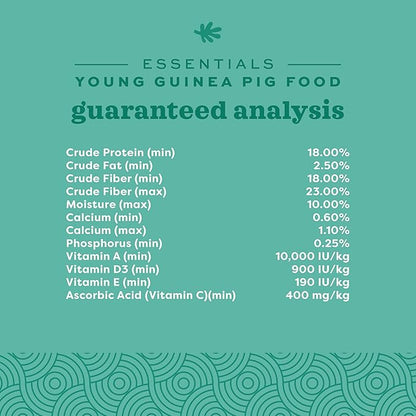 Oxbow Essentials Young Guinea Pig Food, Guinea Pig Pellets Made with Timothy Hay, Stabilized Vitamin C, Small Animal Pet Products, Small Animal Food Made in USA, High Fiber, 5 lb. Bag