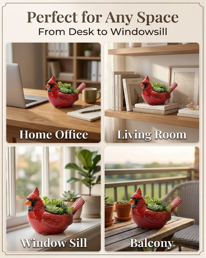 Orxiery Cardinal Bird Succulent Planter, Red Resin Decorative Flower Pot for Indoor Plants, Small Bird Planter for Desk Windowsill Garden Decor, Unique Gift(Hummingbird)