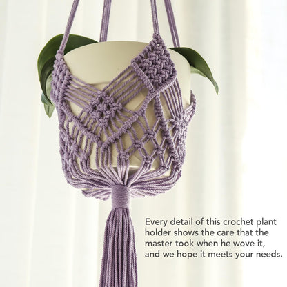 XINBOR Hanging Planter with Patterns,2Packs Macrame Plant Hangers Indoor Macrame for up to 8 inch Pot Crochet Boho Plant Hanger Holder for Indoor Outdoor with 2S Shaped Stainless Steel Hooks (Purple)