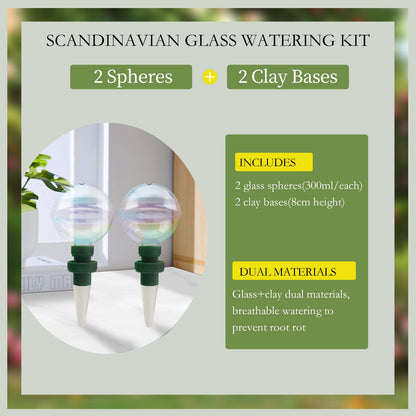 Floreevo 2 Pack Glass Self-Watering Globes for Plants, 6oz Automatic Plant Waterer Bulbs with Terracotta Slow Release Spikes, Vacation Indoor Outdoor Houseplant Watering Devices
