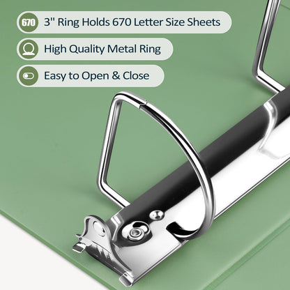Sooez BinderX Extra Durable 3 Inch 3 Ring Binder, D-Ring Large Binder, Holds 670 Sheets of 8.5x11 Paper, Customizable View Cover with Inside Pockets, Heavy Duty 3 Ring Binder for School, Olive Green