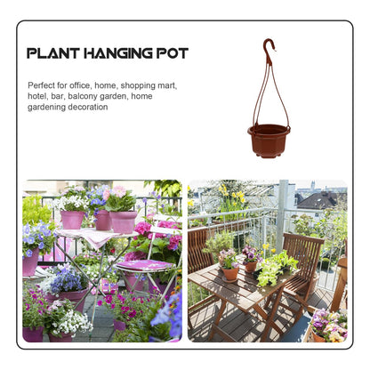 Wakauto 6Sets Plastic Hanging Flowerpots - Metal Hook & Chain Planters with Drainage Holes & Non-Slip Feet, Breathable for Succulents & Orchids, Indoor/Outdoor Home & Garden Use