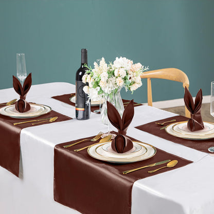 VACVELT 50 Pack Chocolate Brown Satin Napkins 20x20 Inch Wedding Decorative Dinner Square Table Napkins for Restaurant Graduation Party