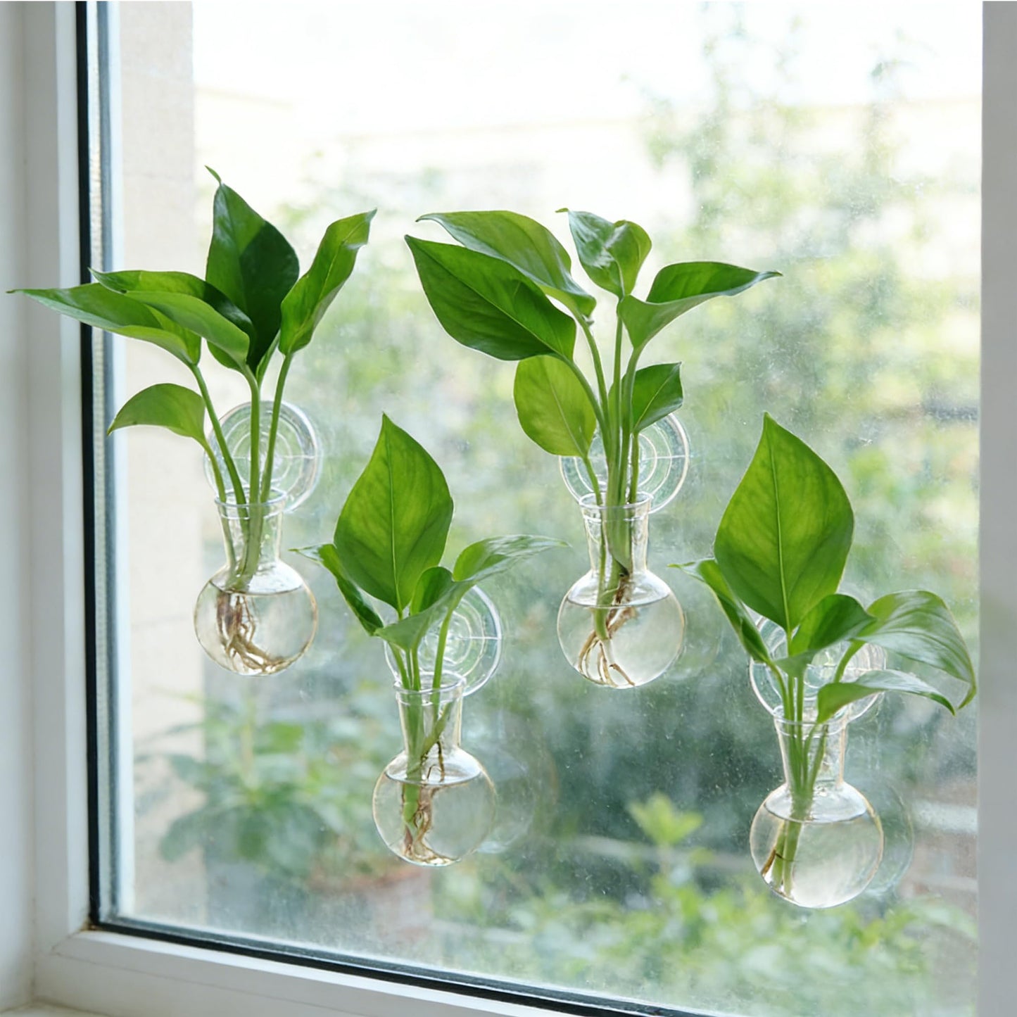Bunmery 4 pcs Window Propagation Stations, Suction Cup Plastic Plant Propagation Bulbs, Easy to Install Wall Hanging Planter, No Nails Plastic Plant Terrarium Vase