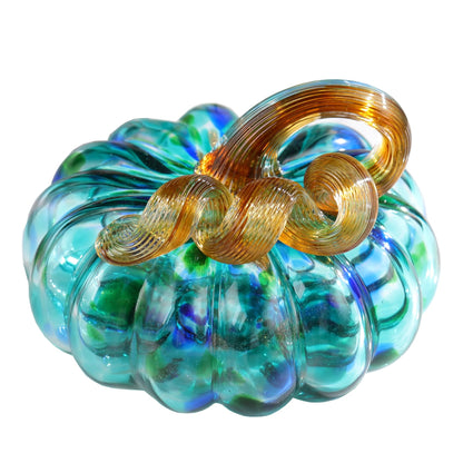 Arikyrist 5.1 x 4.1 Inch Hand-Blown Glass Pumpkin Dark Green Art Glass Pumpkin Figurine Paperweight Tabletop Decor for Fall Thanksgiving Halloween and Harvest