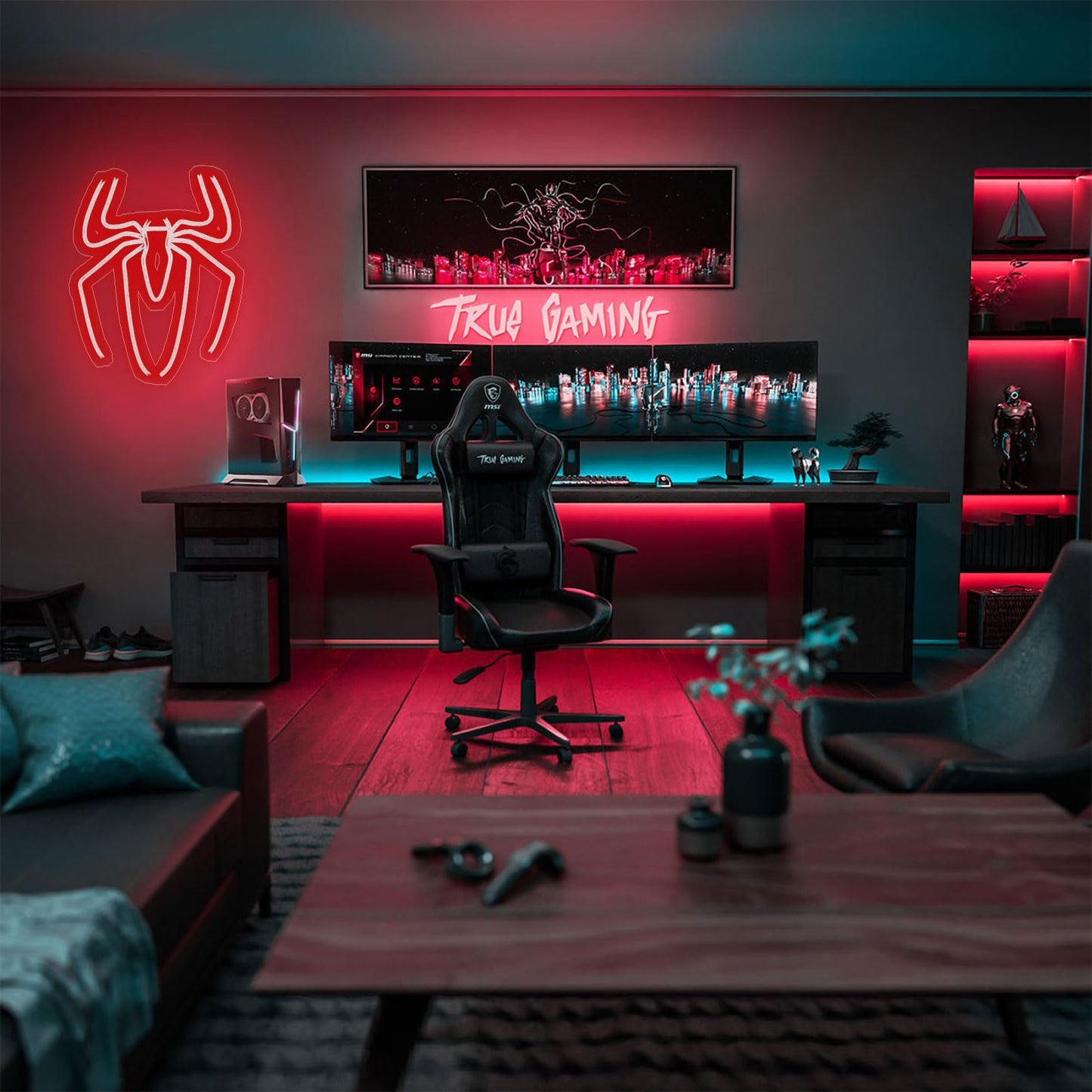 Spider Neon Sign Lamp - 10 Level Dimmable Spider Wall Decor Night Light with USB Power for Boys Room, Bedroom, Gaming Room, Anime Neon Sign, Happy Birthday Gift for Kids and Boyfriend