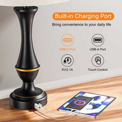 Seealle Upgraded Touch Lamps for Night Stands Set of 2 - Bedside Lamps with USB C+A, 3 Way Dimmable for Bedroom Living Room End Tables Office