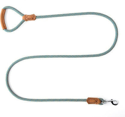 Mile High Life Leather Dog Leash, Heavy Duty Strong Genuine Leather Handle Rope Leash Soft and Comfortable for Small Medium Large Dogs (Peacock Blue, 60 Inch)