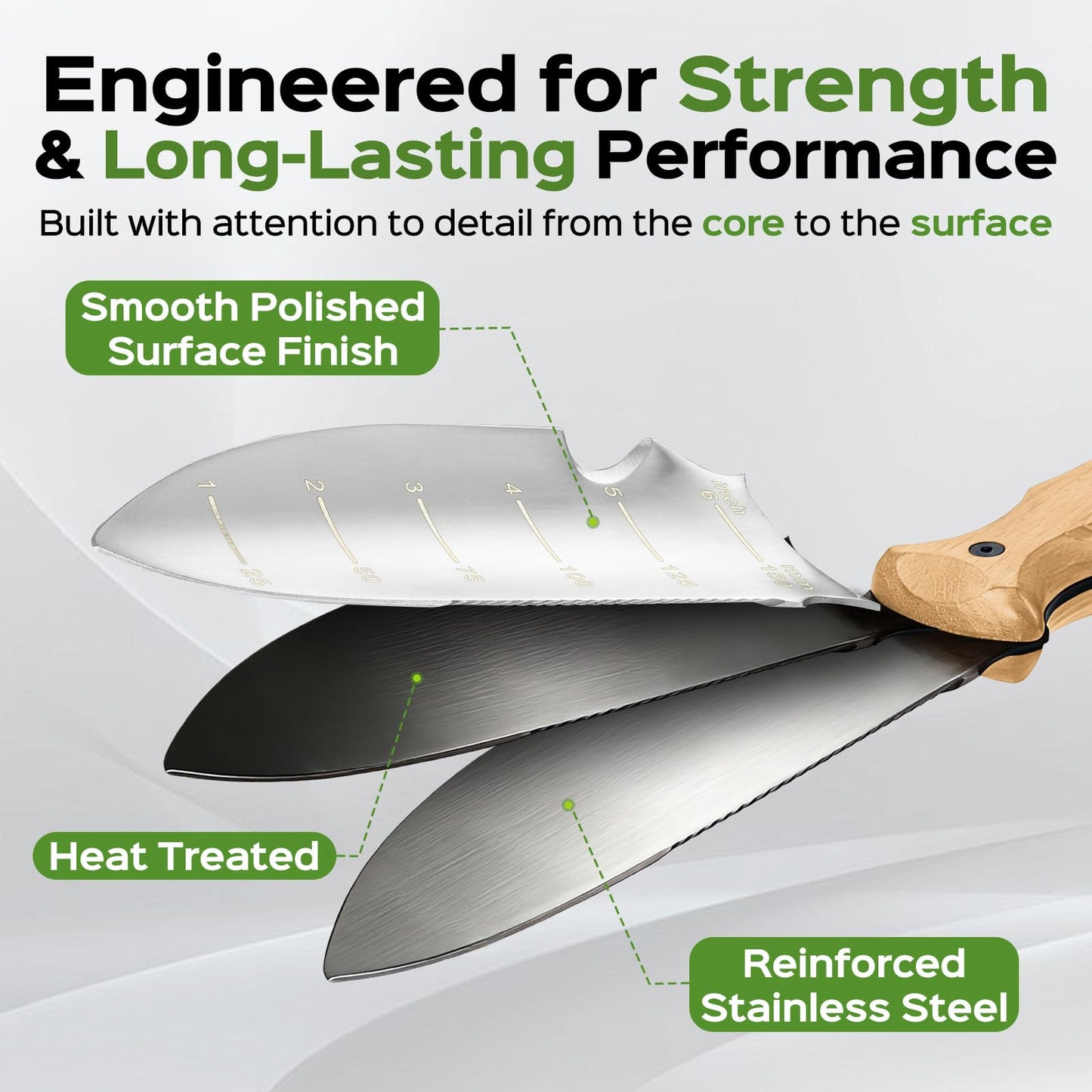 Garden Tools Trowel with EDC Sheath for Weeding Digging Planting, Gifts for Women Mom Her, Gardening Tools with 7" Stainless Steel Blade, Dual-Scale Measurement,Hanging Hole, Gifts for Men Dad Him