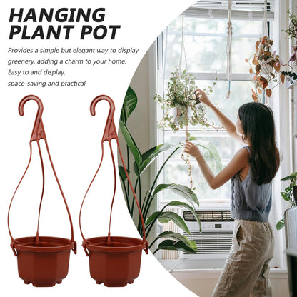 Mipcase 10 Pcs Hanging Planters for Indoor Plants: Plastic Plant Pots with Drainage & Hooks for Flowers Herbs Succulents- Hanging Baskets for Home Garden Decor, 11.79X3.85X2.36in (Dark Red)