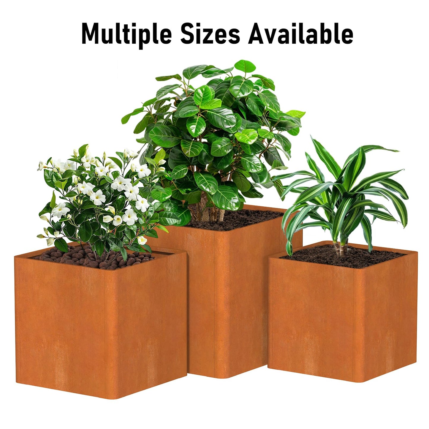 Gardenaire Corten Steel Planter Box 24"x24"x25", Large Square Metal Planter Indoor&Outdoor, Large Cube Planters with Drainage Hole for Porch/Patio/Garden