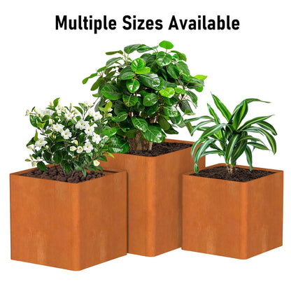 Gardenaire Corten Steel Planter Box 24"x24"x25", Large Square Metal Planter Indoor&Outdoor, Large Cube Planters with Drainage Hole for Porch/Patio/Garden