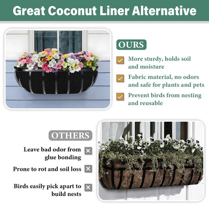 Riare 6 Pack 36 Inch Black Felt Window Box Liners- Fabric Trough Planter Basket Liners Replacement, Non-Woven Hanging Plant Liner for Wall Hanging Basket, Garden Fence Railing (Avoid Bird Nesting)