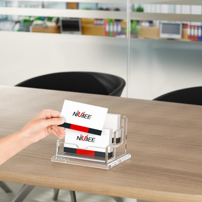 NIUBEE Clear Business Card Holder 2 Tier Acrylic Business Card Stand, 2 Slots Business Card Display for Desk Counter, 150 Card Capacity, 1 Pack