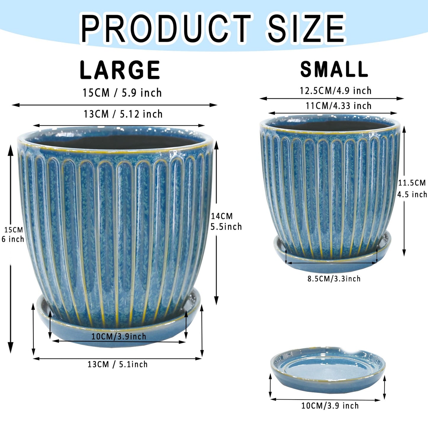5+6 inch Ceramic Plant Pots Set of 2 with Drainage Hole, Flower Pots Planters Pots for Indoor Plants, Flower Pots for Indoor/Outdoor Plants - Succulent, Snake Plant, Money Tree, Basil Planter