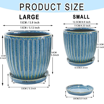 5+6 inch Ceramic Plant Pots Set of 2 with Drainage Hole, Flower Pots Planters Pots for Indoor Plants, Flower Pots for Indoor/Outdoor Plants - Succulent, Snake Plant, Money Tree, Basil Planter