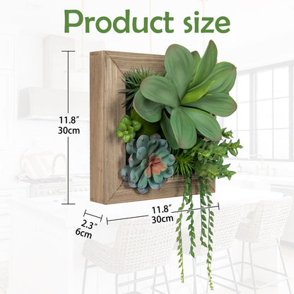 GnFlus Artificial Succulent Wall Decor - Fake Hanging Succulents with Wood Plant Box, 3D Wooden Wall Decor Faux Hanging Plants Indoor Arrangement