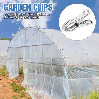 Upgraded 200 PCS Garden Clips, Greenhouse Clamps 100% Stainless Steel Heavy Duty Greenhuose Clips for Netting - Strong Grip to Hold Down Shade Cloth or Plant Cover on Garden Greenhouse Hoops