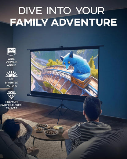 PropVue Projector Screen with Stand 84" - Indoor & Outdoor Projection Screen for Movie or Office Presentation - 16:9 HD Premium Wrinkle-Free Tripod Screen for Projector with Carry Bag & Tight Strap