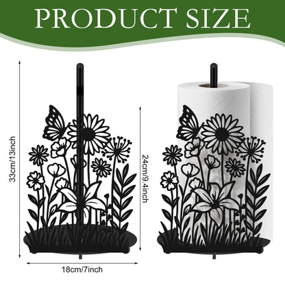 Yiyiring Wildflower Kitchen Countertop Paper Towel Holder Decorative Paper Towel Holder Black Metal Tissue Stand Kitchen Decor Accessories for Home Party Bathroom Countertop Dining Table