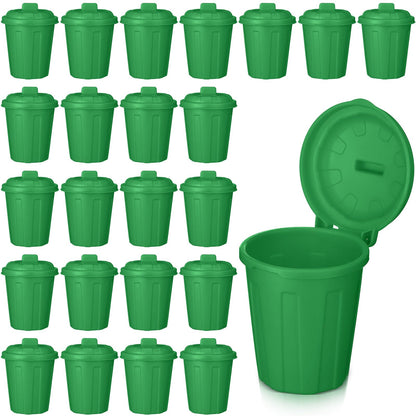 Zubebe 24 Pcs Green Mini Trash Can Mini Toy Garbage Can Small Desktop Storage Bin with Lids for Trash Party Favor Garbage Truck Birthday Decoration Party Supplies Home School Classroom