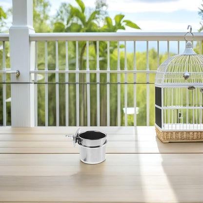 2pcs Parrot Feeding Bowls with Clamp Stainless Steel Bird Food Cup Holders 4.4cm 5.5cm for Bird Cage Feeders Suitable for Cockatiel Conure Parakeet