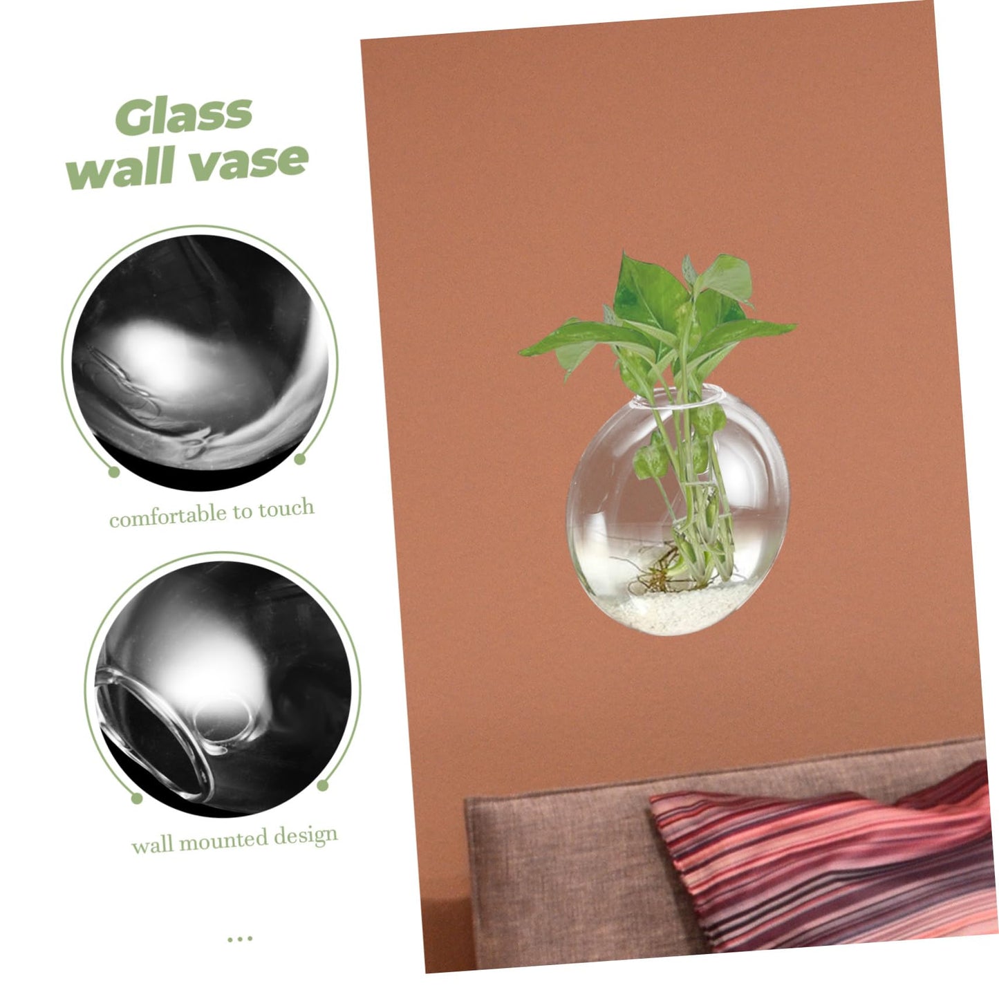 OUNONA Wall Hanging Hydroponic Glass Terrarium Planter Transparent Wall Flower Vase Space Saving Decorative Bottle for Small Apartments and Indoor Plants