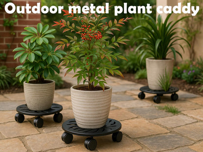 lucpur 2-Pack 12" Round Metal Plant Caddy with Wheels Heavy-Duty Large Rolling Plant Stand Indoor Outdoor Wheeled Planter Dolly Cart Coaster Flower Pot Mover Roller Base, Garden Trolley