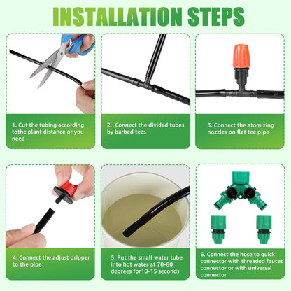 164FT Drip Irrigation System, 192Pcs Automatic Garden Watering System with Adjustable Misting Nozzle Sprinkler, 1/4 inch Blank Distribution Tubing Watering Drip Kit for Greenhouse, Patio, Lawn (164FT)