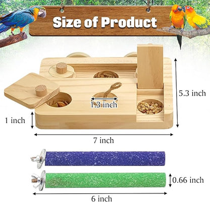 BNOSDM Wooden Bird Foraging Toys with Paw Grinding Sticks, Natural Wood Enrichment Puzzle Toys for Training & Chewing Stand Platform Feeder Cage Accessoriesfor Parrots, Parakeets, Cockatiels, Conures