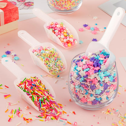 18Pcs Clear Plastic Ice Scoop for Freezer - Durable Acrylic Serving Spoons for Kitchen Canisters, Candy Buffet, Coffee, Flour, Popcorn - Multi-Purpose Small Scoopers for Dry Goods & Bath Salts