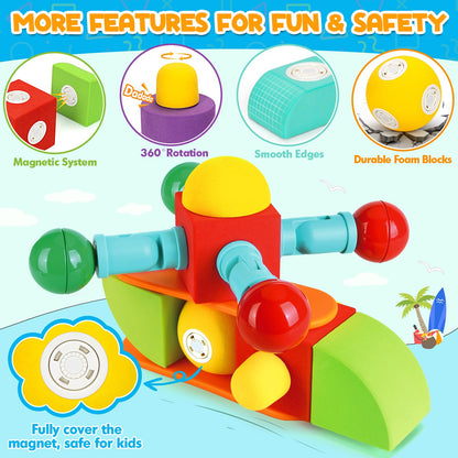 Hodurgyi 26 PCS Magnetic Foam Blocks, STEM Preschool Toys for Children, Magnetic Building Blocks for Toddlers, Kids Bath Toys and Montessori Sensory Toys, Birthday for Boys & Girls Age 3 4 5 6+