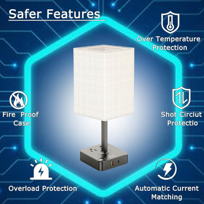 cozoo Bedside Table Lamp with 3 Levels Brightness,Dimmable Table Lamp with USB C+A Charging Ports,2 AC Outlets,Nightstand Lamp White Shade,Touch Bedroom Lamp for Living Read Work