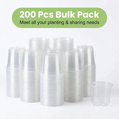 FufuHalo 200 Pack 3 Inch Clear Nursery Pots with Drainage Holes, Transparent Plastic Seed Starter Pots for Indoor Plant Propagation, Succulents and Cuttings, Bulk Lightweight Gardening Planters