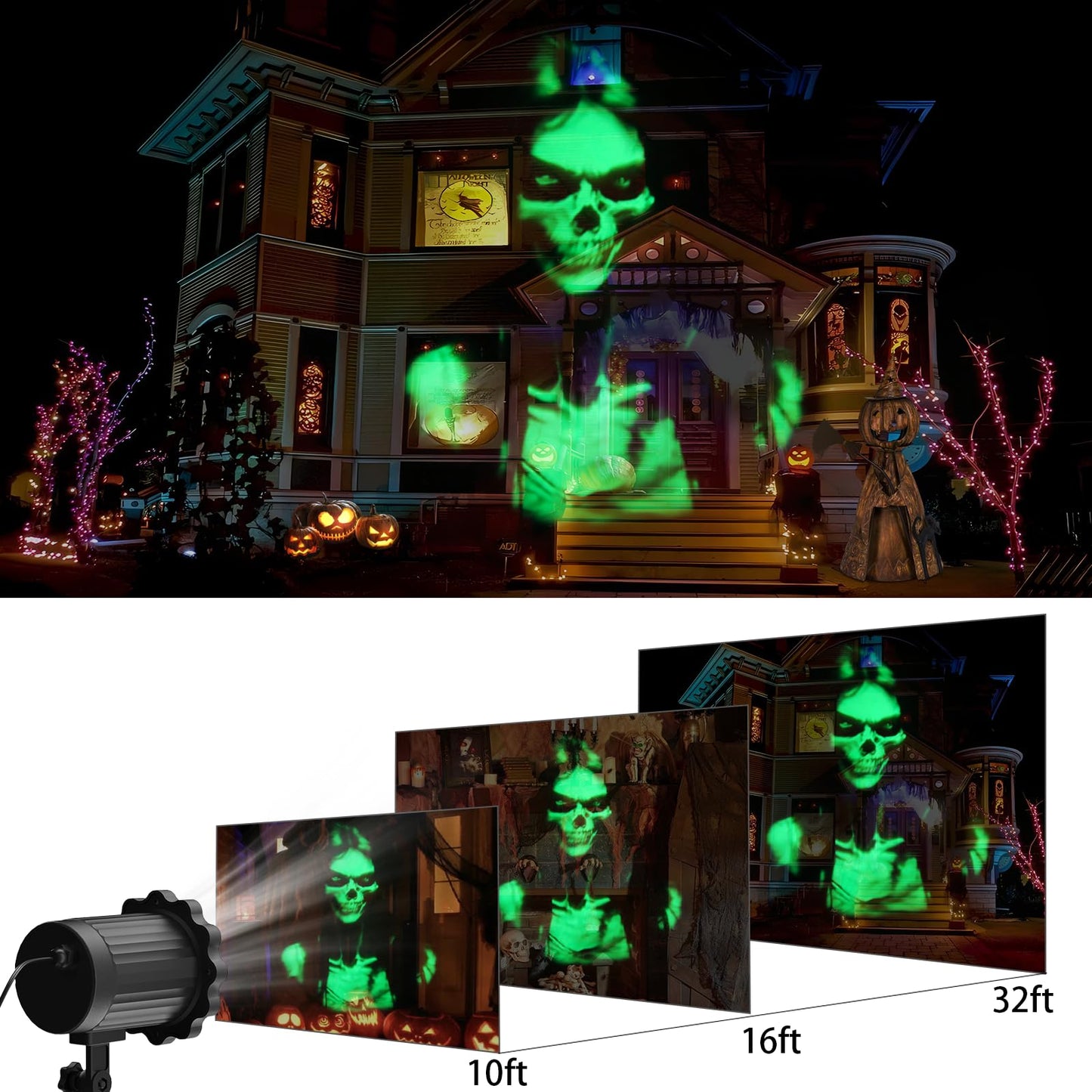 Halloween Decorations Outdoor,2026 Upgraded 3D Dynamic Skull Ghost Projector Lights,Clearer Skull HD Patterns,Night Light for Home Window Wall Halloween Decor