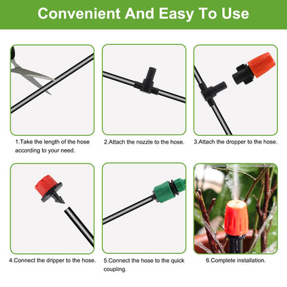 98FT Drip Irrigation System, Micro Garden Drip Irrigation System with 1/4 inch Tubing & Adjustable Misting Nozzle Sprinkler, Automatic Watering System for Greenhouse, Yard, Lawn, Plant