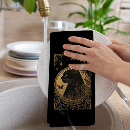 GWFSJYU Gothic Tarot Cat Kitchen Towels, Witchy Black Gold Dish Tea Towels for Kitchen, Witchy Cat Gifts for Cats Lovers Women, Cats Decorative Hand Towels for Bathroom, 16x24 Inch