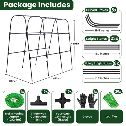 OTOSUNNY Cucumber Trellis, 50x48 inch Metal Garden Arch Trellis for Climbing Plants Outdoor, Plant Support for Vegetable Vine Tomato Green Bean Pea Cucumber Trellis for Raised Bed Garden, Black