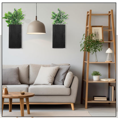 Vesici Wood Wall Planter Vase with Artificial Plants Indoor Plants Holder Pocket Farmhouse Wooden Wall Flower Vase Hanging Plant Decor for Bedroom Kitchen Office Home (2 Pcs,Milan Leaves)