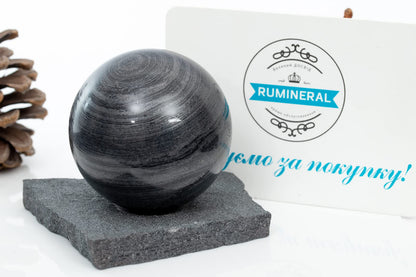 RUMINERAL Specular Hematite Sphere 56-60 mm with Stand Polished Crystal Stone