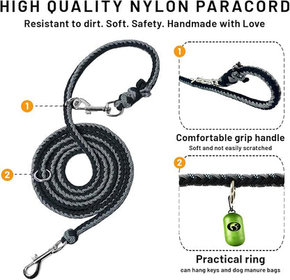 Paracord Dog Collar, Adjustable Soft Nylon Pet Collars for Medium Large Dogs(19"-23"), Stylish Pet Gear for Boys, L(Set of 1, Black Skull Collar+Leash)